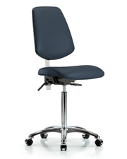 Class 100 Vinyl Clean Room Chair - Medium Bench Height with Medium Back & Casters in Imperial Blue Trailblazer Vinyl