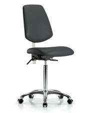 Class 100 Vinyl Clean Room Chair - Medium Bench Height with Medium Back & Casters in Charcoal Trailblazer Vinyl