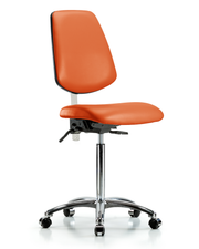 Class 100 Vinyl Clean Room Chair - Medium Bench Height with Medium Back & Casters in Orange Kist Trailblazer Vinyl
