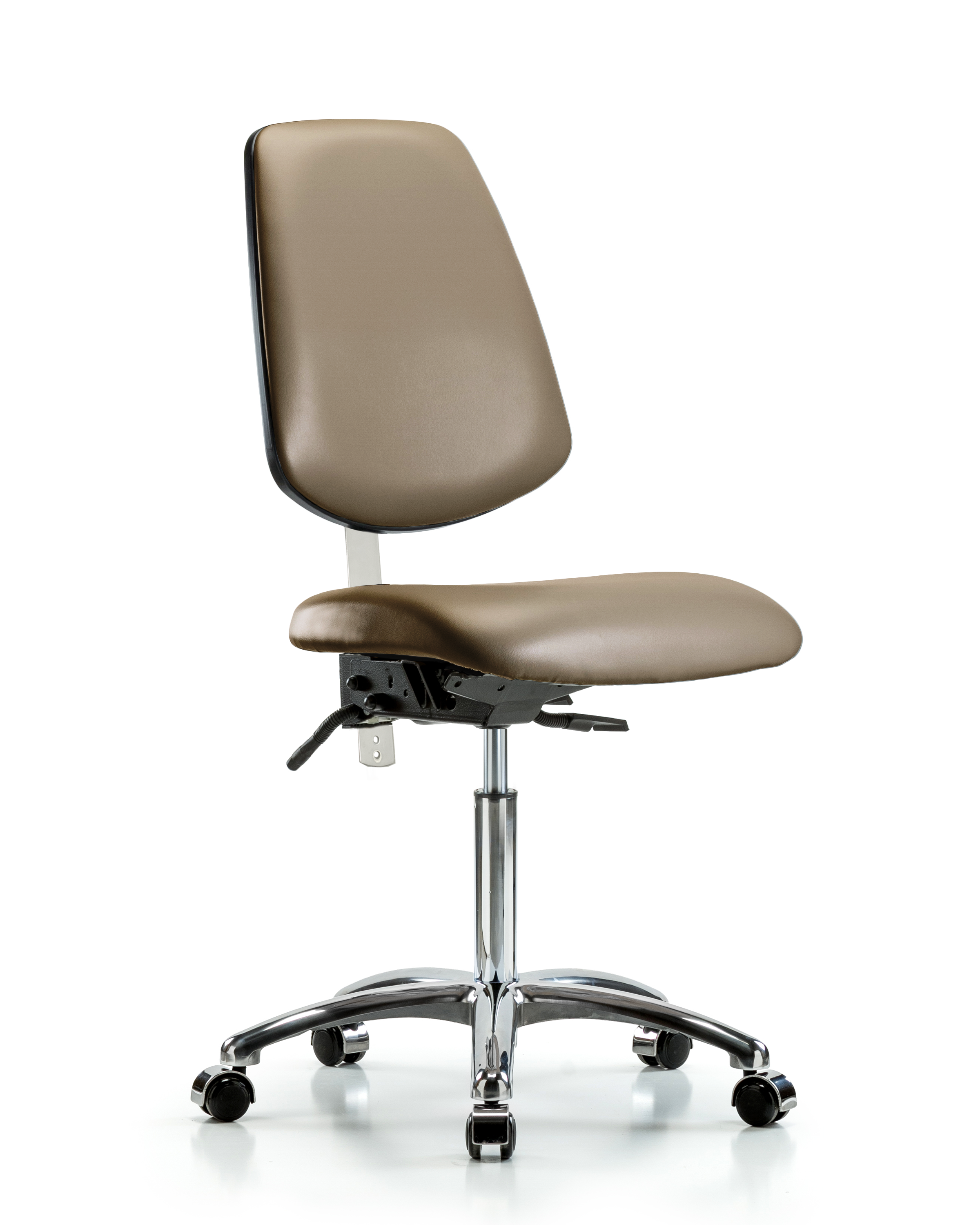 Class 100 Vinyl Clean Room Chair - Medium Bench Height with Medium Back & Casters in Marine Blue Supernova Vinyl