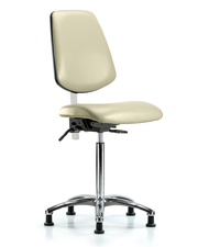 Class 100 Vinyl Clean Room Chair - Medium Bench Height with Medium Back & Stationary Glides in Adobe White Trailblazer Vinyl