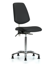Class 100 Vinyl Clean Room Chair - Medium Bench Height with Medium Back & Stationary Glides in Black Trailblazer Vinyl