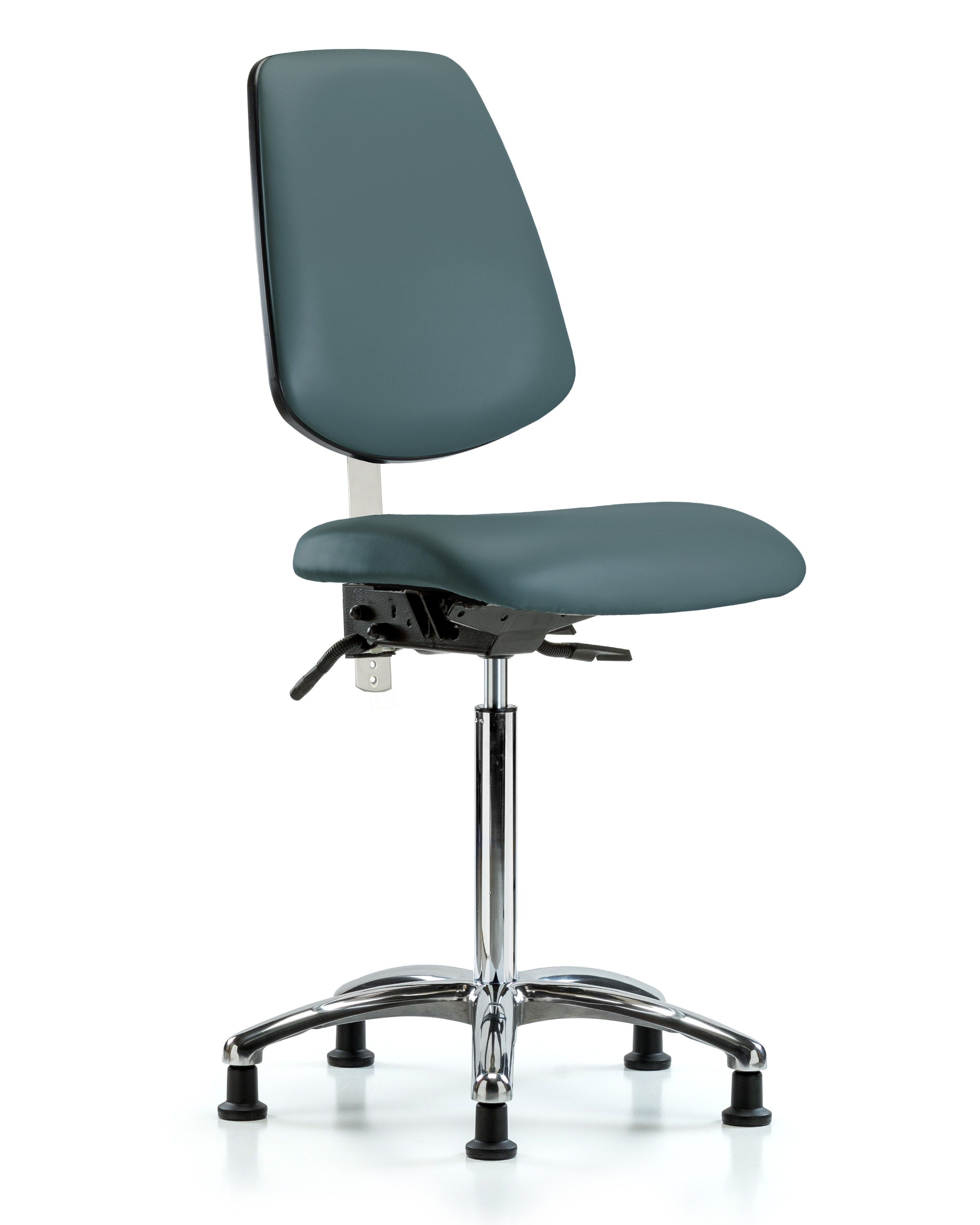 Class 100 Vinyl Clean Room Chair - Medium Bench Height with Medium Back & Stationary Glides in Black Trailblazer Vinyl