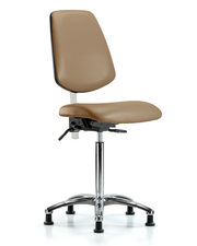 Class 100 Vinyl Clean Room Chair - Medium Bench Height with Medium Back & Stationary Glides in Taupe Trailblazer Vinyl