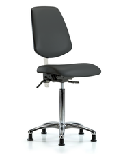 Class 100 Vinyl Clean Room Chair - Medium Bench Height with Medium Back & Stationary Glides in Charcoal Trailblazer Vinyl