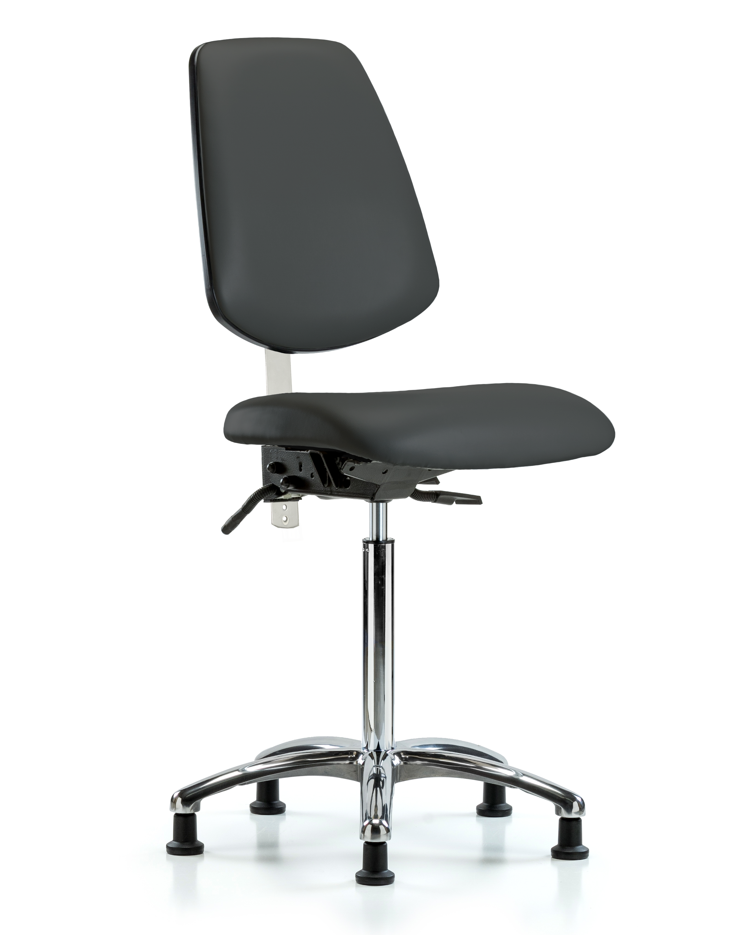Class 100 Vinyl Clean Room Chair - Medium Bench Height with Medium Back & Stationary Glides in Charcoal Trailblazer Vinyl