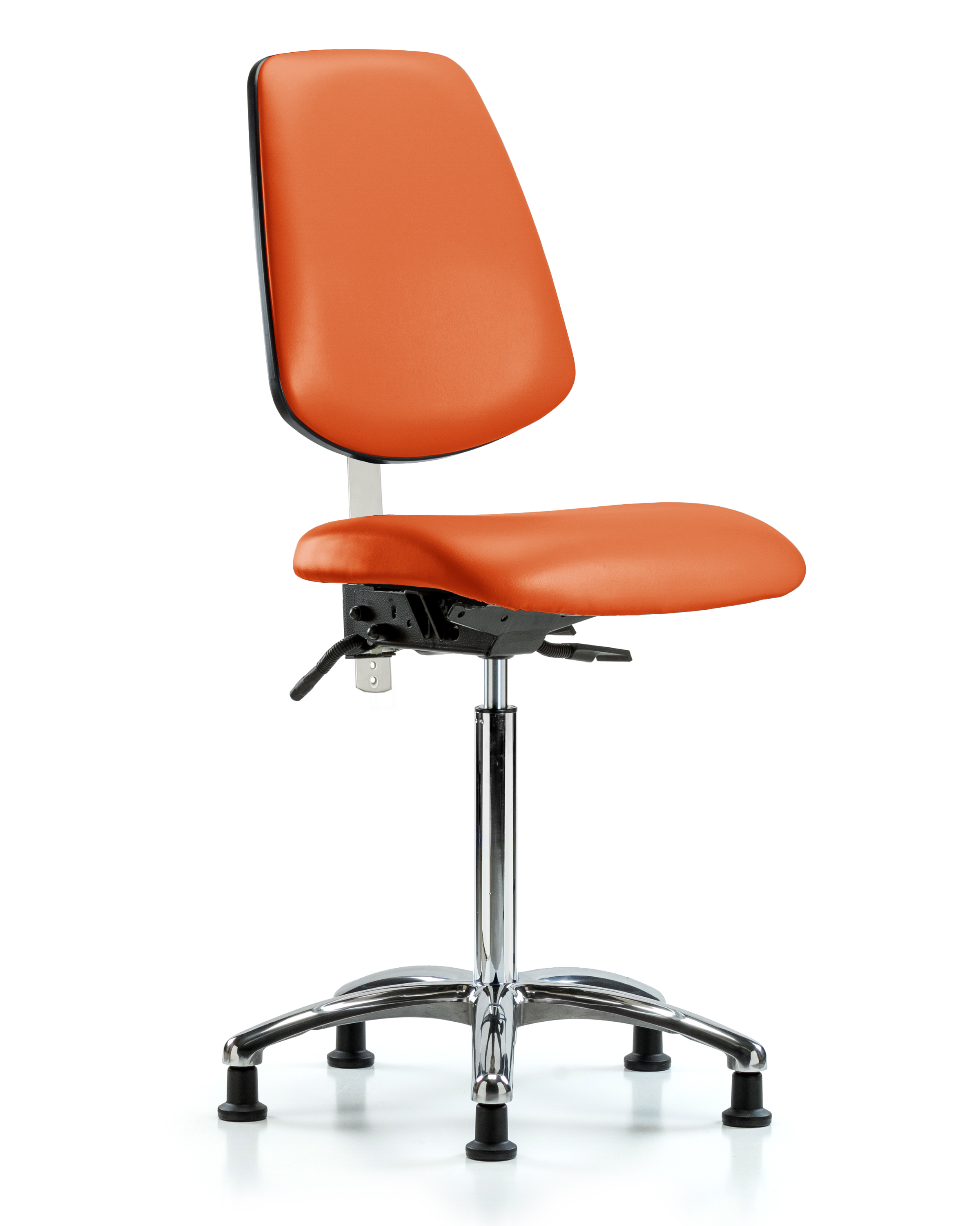 Class 100 Vinyl Clean Room Chair - Medium Bench Height with Medium Back & Stationary Glides in Orange Kist Trailblazer Vinyl