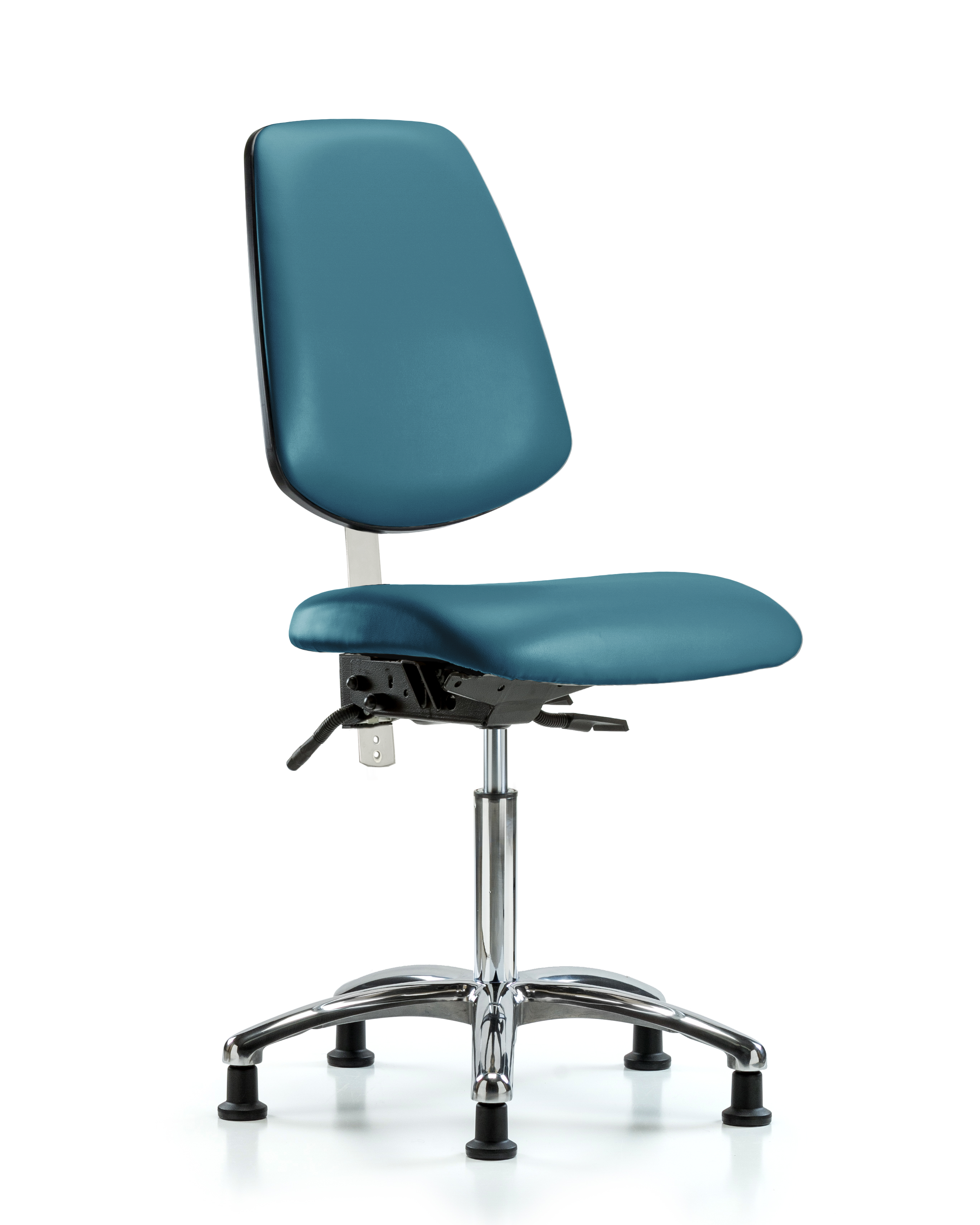 Class 100 Vinyl Clean Room Chair - Medium Bench Height with Medium Back & Stationary Glides in Marine Blue Supernova Vinyl