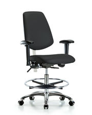 Class 100 Vinyl Clean Room Chair - Medium Bench Height with Medium Back, Adjustable Arms, Chrome Foot Ring, & Casters in Black Trailblazer Vinyl