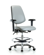Class 100 Vinyl Clean Room Chair - Medium Bench Height with Medium Back, Adjustable Arms, Chrome Foot Ring, & Casters in Dove Trailblazer Vinyl