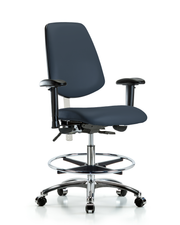 Class 100 Vinyl Clean Room Chair - Medium Bench Height with Medium Back, Adjustable Arms, Chrome Foot Ring, & Casters in Imperial Blue Trailblazer Vinyl