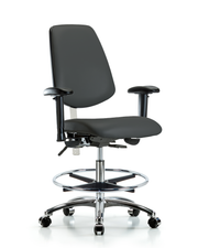 Class 100 Vinyl Clean Room Chair - Medium Bench Height with Medium Back, Adjustable Arms, Chrome Foot Ring, & Casters in Charcoal Trailblazer Vinyl