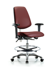 Class 100 Vinyl Clean Room Chair - Medium Bench Height with Medium Back, Adjustable Arms, Chrome Foot Ring, & Casters in Borscht Supernova Vinyl