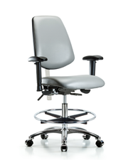 Class 100 Vinyl Clean Room Chair - Medium Bench Height with Medium Back, Adjustable Arms, Chrome Foot Ring, & Casters in Sterling Supernova Vinyl