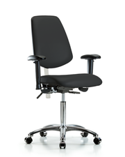Class 100 Vinyl Clean Room Chair - Medium Bench Height with Medium Back, Adjustable Arms, & Casters in Black Trailblazer Vinyl