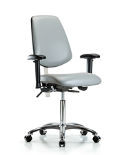 Class 100 Vinyl Clean Room Chair - Medium Bench Height with Medium Back, Adjustable Arms, & Casters in Dove Trailblazer Vinyl