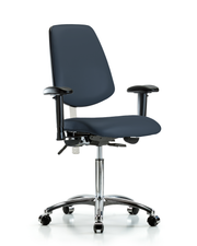 Class 100 Vinyl Clean Room Chair - Medium Bench Height with Medium Back, Adjustable Arms, & Casters in Imperial Blue Trailblazer Vinyl