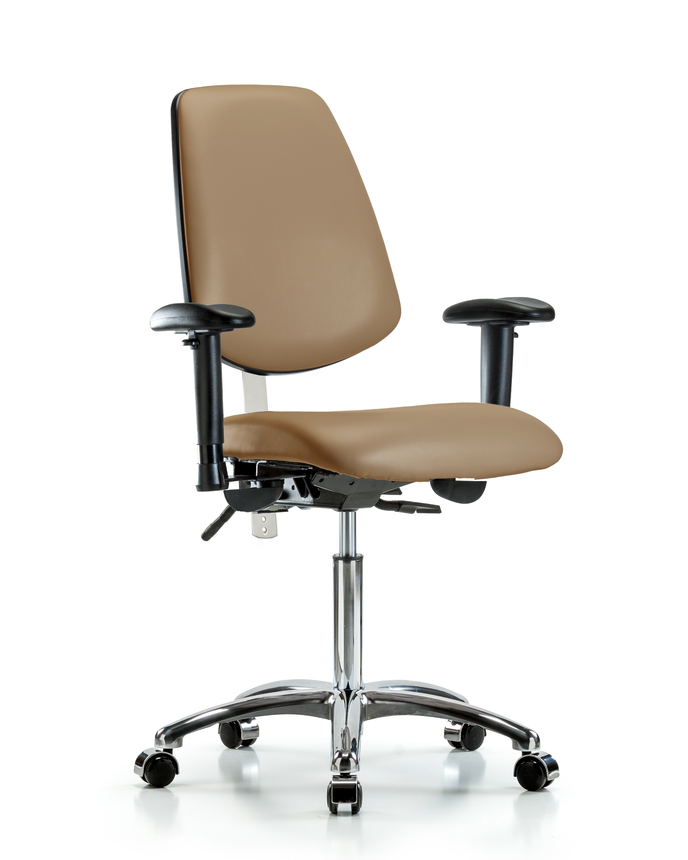 Class 100 Vinyl Clean Room Chair - Medium Bench Height with Medium Back, Adjustable Arms, & Casters in Imperial Blue Trailblazer Vinyl