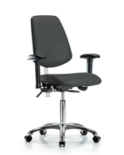 Class 100 Vinyl Clean Room Chair - Medium Bench Height with Medium Back, Adjustable Arms, & Casters in Charcoal Trailblazer Vinyl