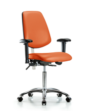 Class 100 Vinyl Clean Room Chair - Medium Bench Height with Medium Back, Adjustable Arms, & Casters in Orange Kist Trailblazer Vinyl