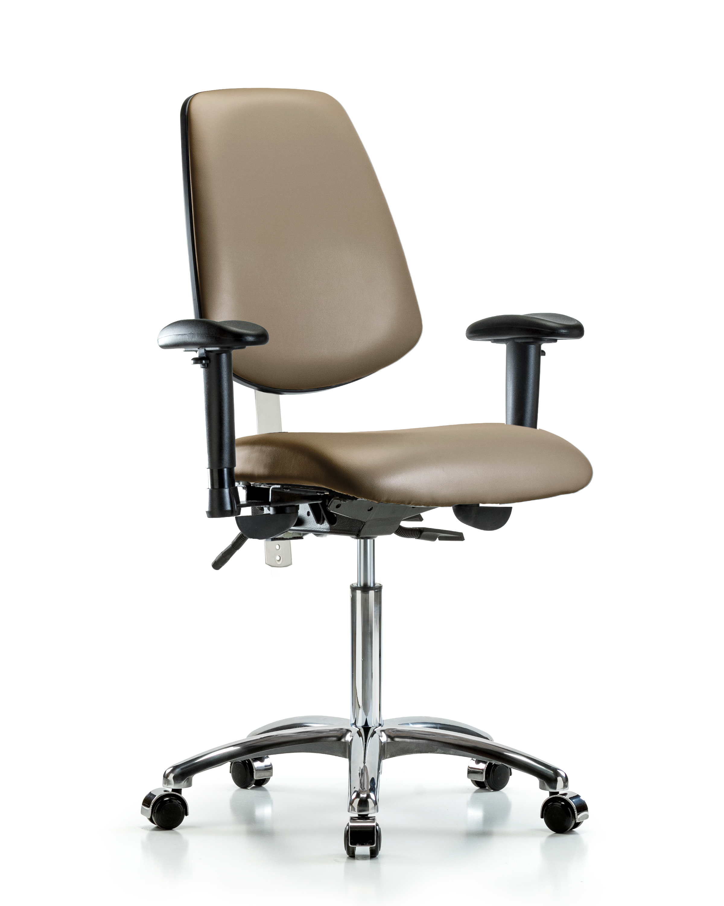 Class 100 Vinyl Clean Room Chair - Medium Bench Height with Medium Back, Adjustable Arms, & Casters in Marine Blue Supernova Vinyl