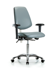 Class 100 Vinyl Clean Room Chair - Medium Bench Height with Medium Back, Adjustable Arms, & Casters in Storm Supernova Vinyl