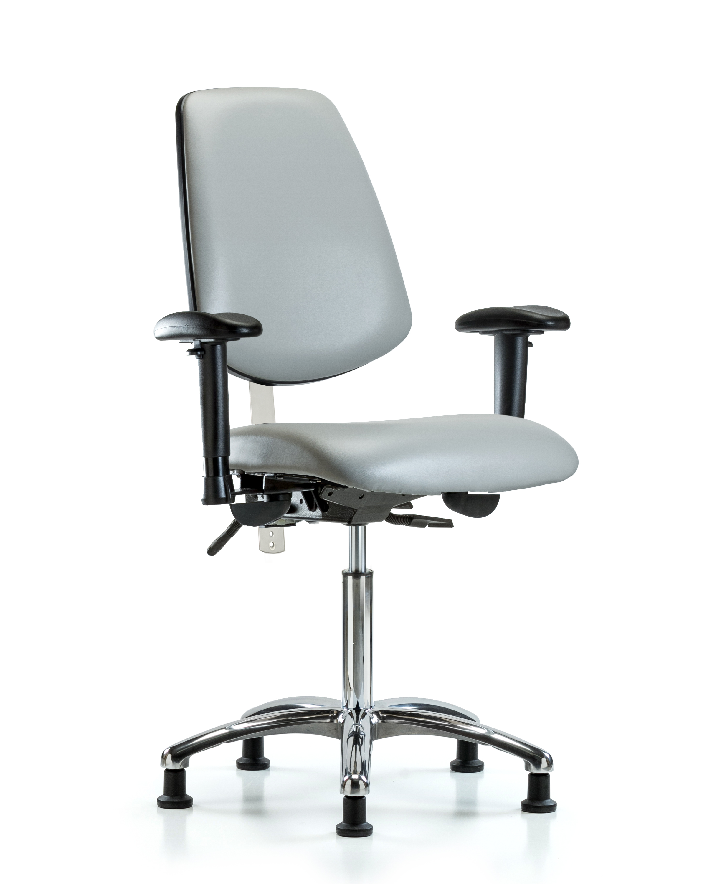 Class 100 Vinyl Clean Room Chair - Medium Bench Height with Medium Back, Adjustable Arms, & Stationary Glides in Dove Trailblazer Vinyl
