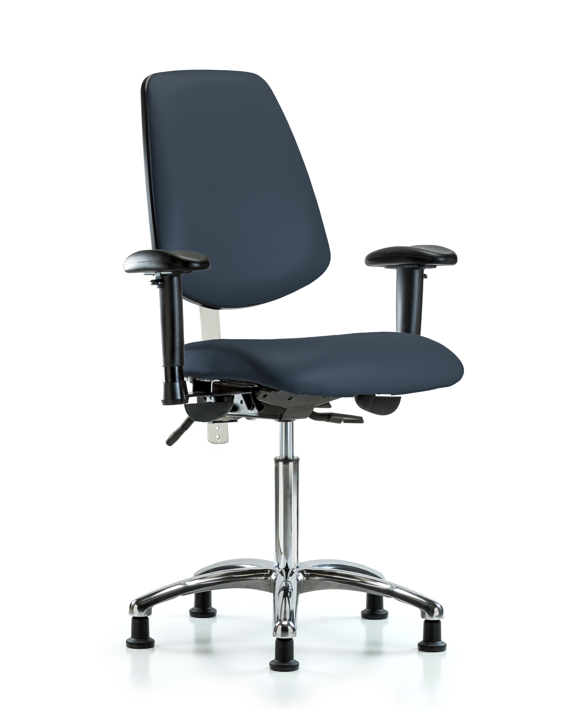 Class 100 Vinyl Clean Room Chair - Medium Bench Height with Medium Back, Adjustable Arms, & Stationary Glides in Taupe Trailblazer Vinyl