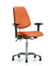Class 100 Vinyl Clean Room Chair - Medium Bench Height with Medium Back, Adjustable Arms, & Stationary Glides in Orange Kist Trailblazer Vinyl