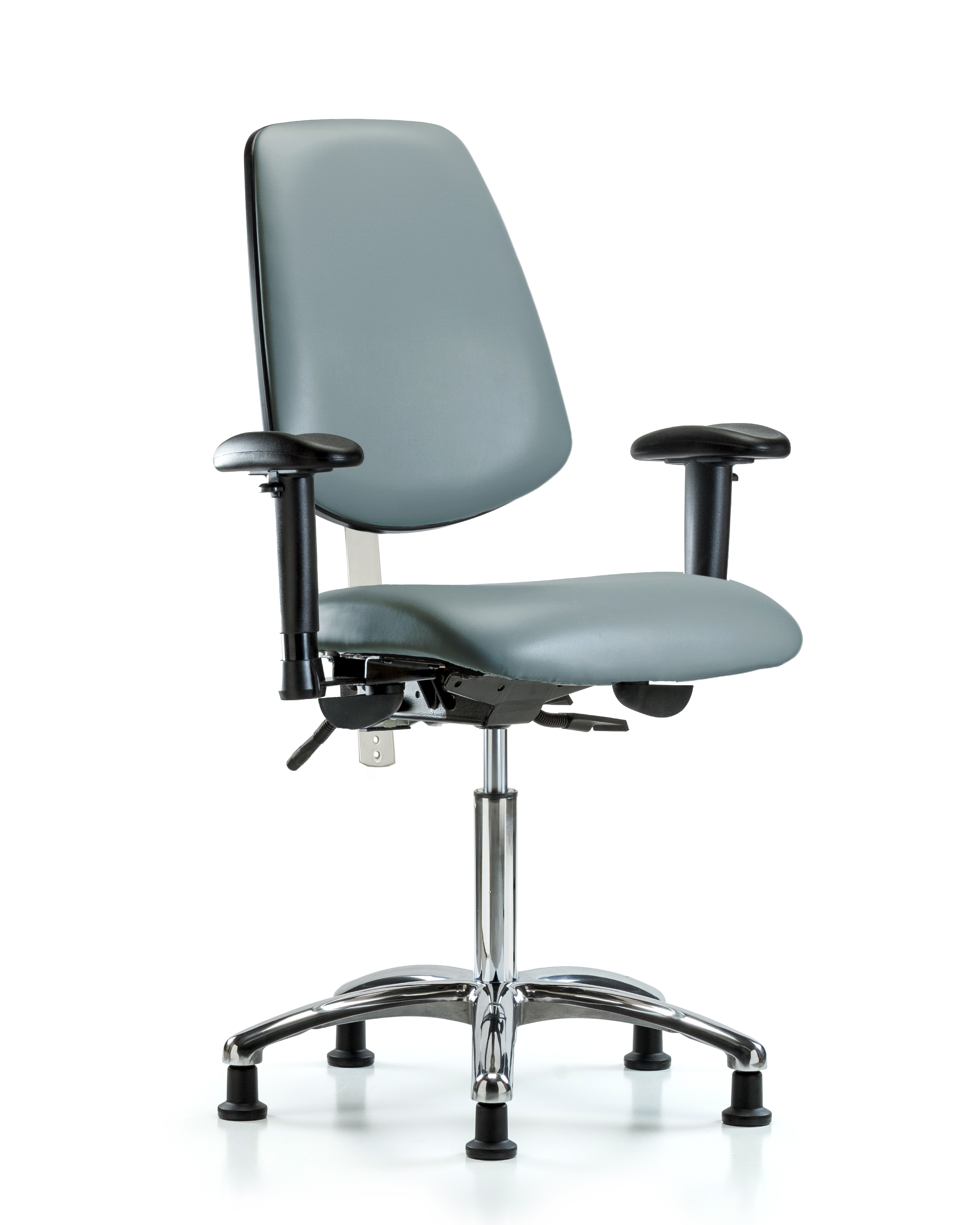 Class 100 Vinyl Clean Room Chair - Medium Bench Height with Medium Back, Adjustable Arms, & Stationary Glides in Storm Supernova Vinyl