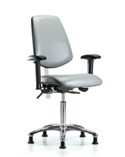 Class 100 Vinyl Clean Room Chair - Medium Bench Height with Medium Back, Adjustable Arms, & Stationary Glides in Sterling Supernova Vinyl