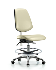 Class 100 Vinyl Clean Room Chair - Medium Bench Height with Medium Back, Seat Tilt, Chrome Foot Ring, & Casters in Adobe White Trailblazer Vinyl
