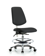 Class 100 Vinyl Clean Room Chair - Medium Bench Height with Medium Back, Seat Tilt, Chrome Foot Ring, & Casters in Black Trailblazer Vinyl