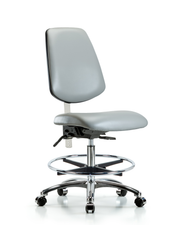 Class 100 Vinyl Clean Room Chair - Medium Bench Height with Medium Back, Seat Tilt, Chrome Foot Ring, & Casters in Dove Trailblazer Vinyl