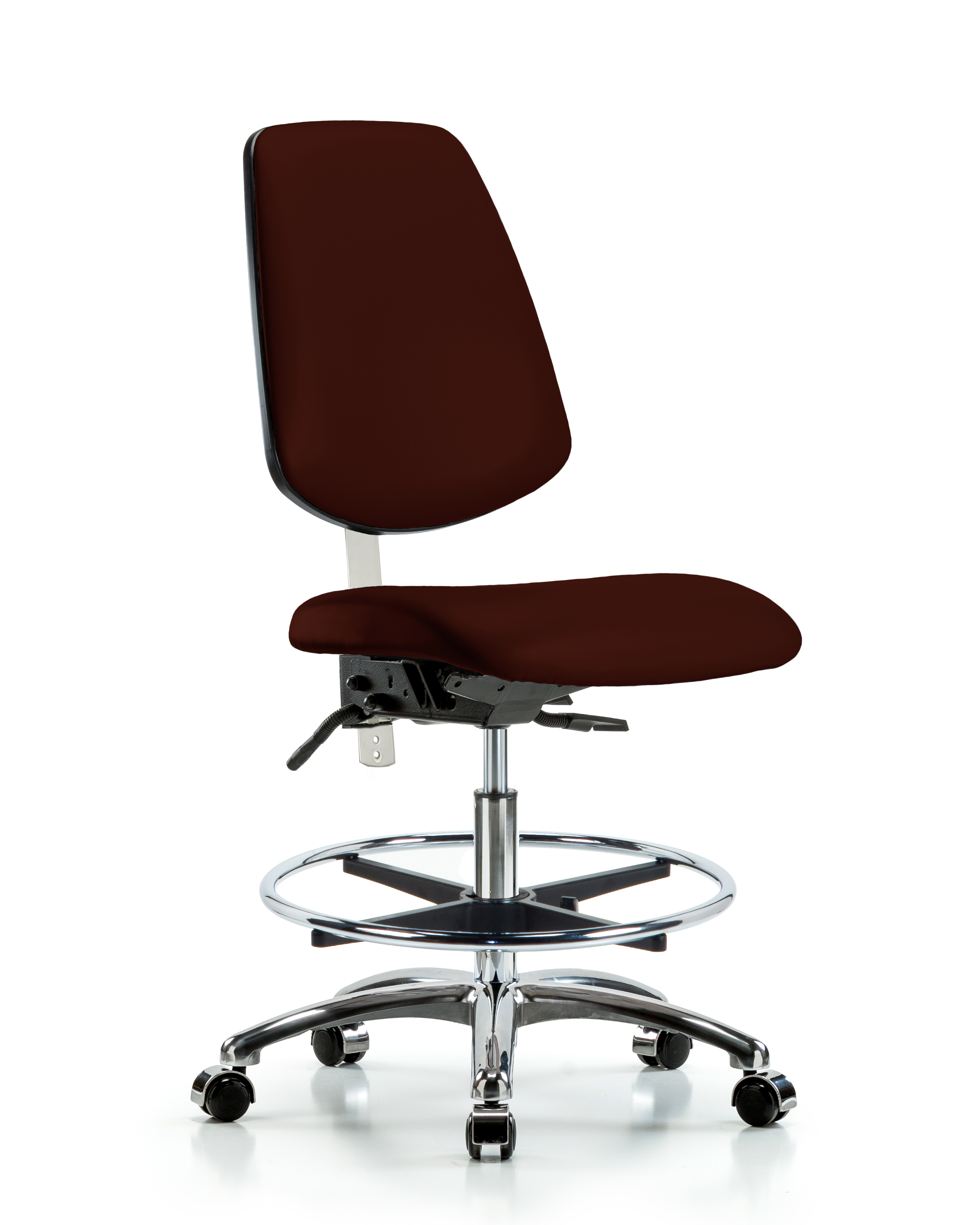Class 100 Vinyl Clean Room Chair - Medium Bench Height with Medium Back, Seat Tilt, Chrome Foot Ring, & Casters in Dove Trailblazer Vinyl