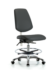 Class 100 Vinyl Clean Room Chair - Medium Bench Height with Medium Back, Seat Tilt, Chrome Foot Ring, & Casters in Charcoal Trailblazer Vinyl