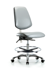 Class 100 Vinyl Clean Room Chair - Medium Bench Height with Medium Back, Seat Tilt, Chrome Foot Ring, & Casters in Sterling Supernova Vinyl