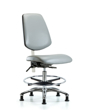 Class 100 Vinyl Clean Room Chair - Medium Bench Height with Medium Back, Seat Tilt, Chrome Foot Ring, & Stationary Glides in Dove Trailblazer Vinyl