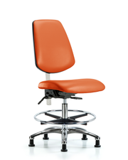 Class 100 Vinyl Clean Room Chair - Medium Bench Height with Medium Back, Seat Tilt, Chrome Foot Ring, & Stationary Glides in Orange Kist Trailblazer Vinyl