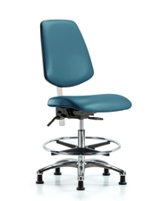 Class 100 Vinyl Clean Room Chair - Medium Bench Height with Medium Back, Seat Tilt, Chrome Foot Ring, & Stationary Glides in Marine Blue Supernova Vinyl