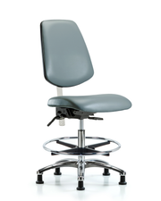 Class 100 Vinyl Clean Room Chair - Medium Bench Height with Medium Back, Seat Tilt, Chrome Foot Ring, & Stationary Glides in Storm Supernova Vinyl
