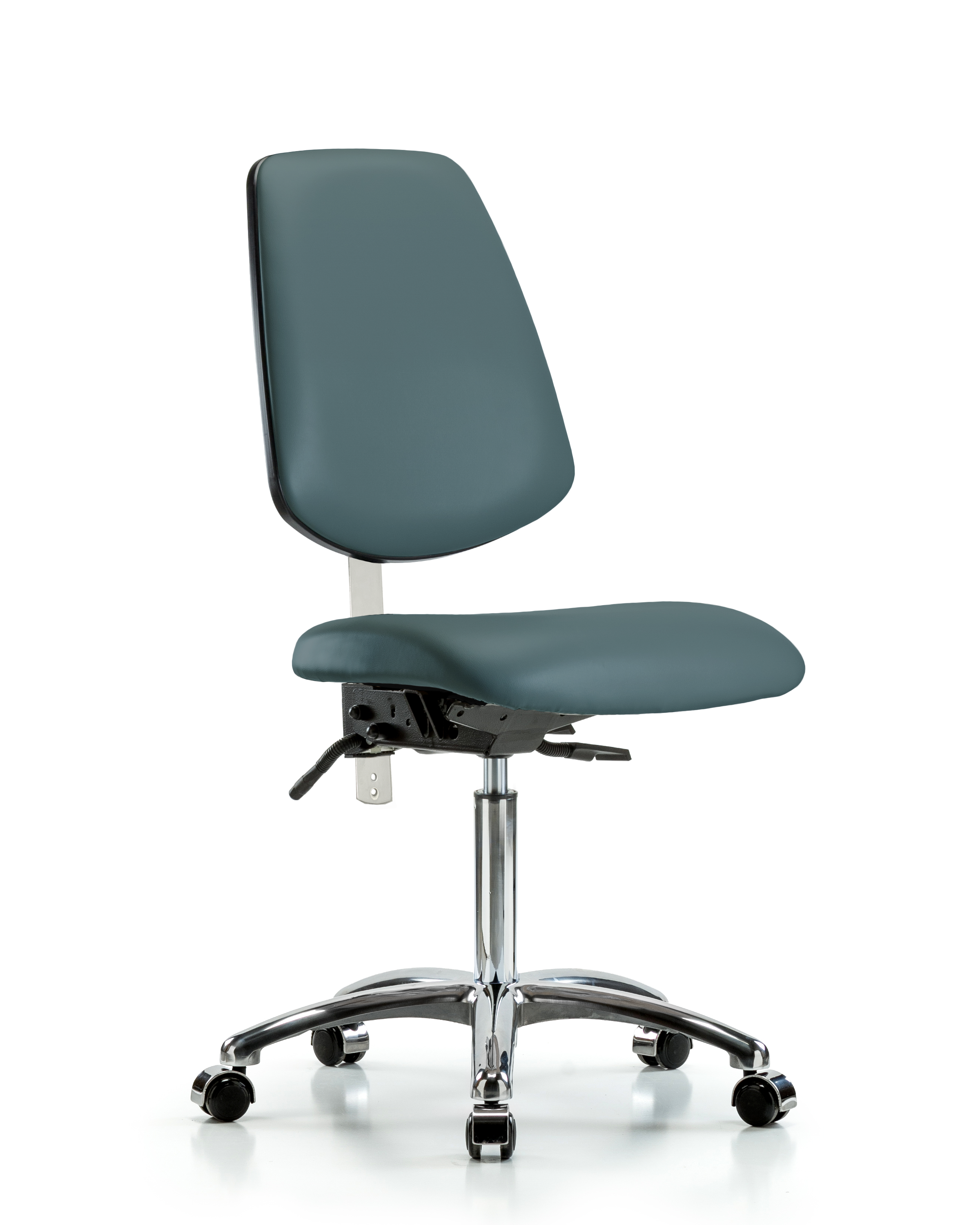 Class 100 Vinyl Clean Room Chair - Medium Bench Height with Medium Back, Seat Tilt, & Casters in Black Trailblazer Vinyl