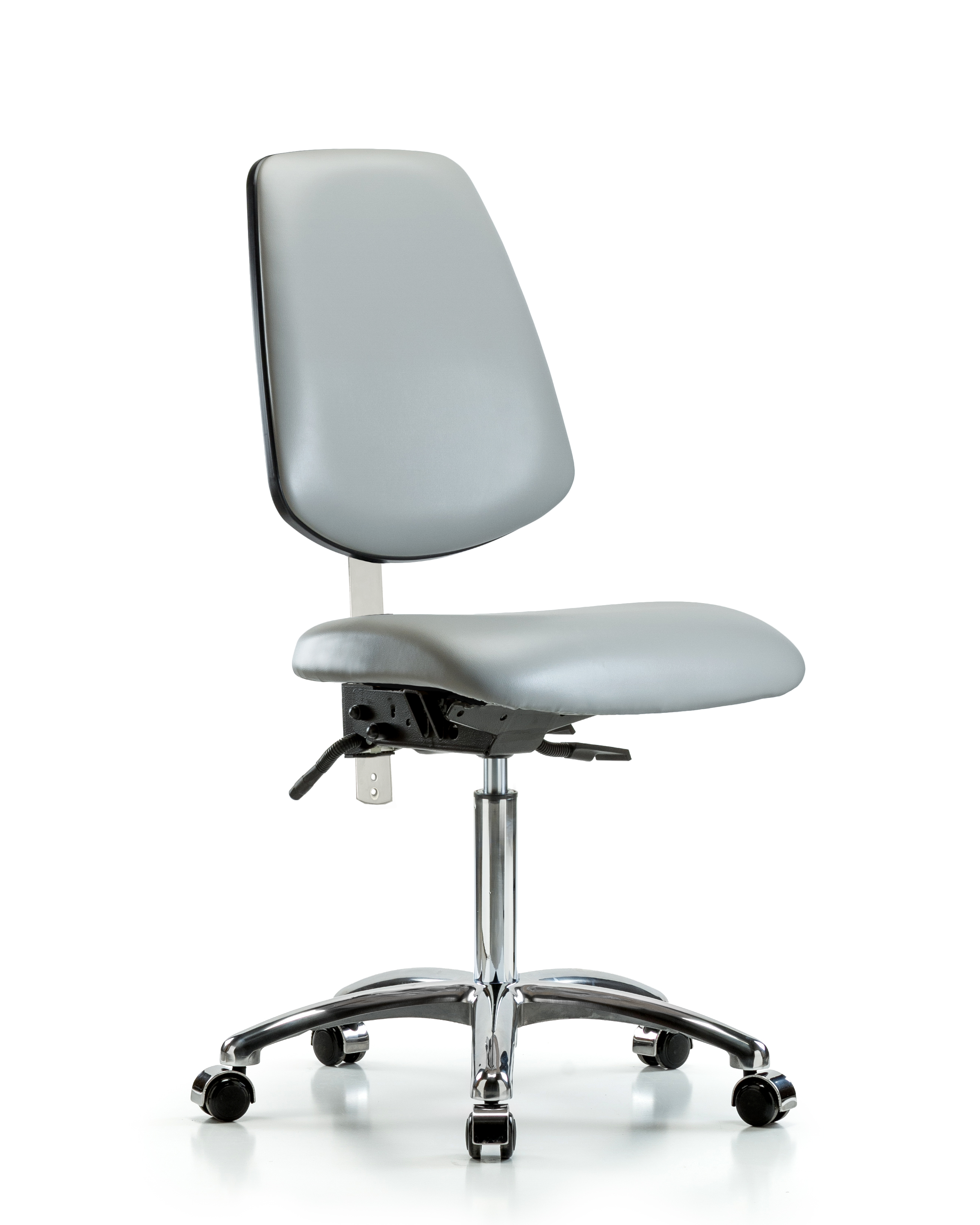 Class 100 Vinyl Clean Room Chair - Medium Bench Height with Medium Back, Seat Tilt, & Casters in Dove Trailblazer Vinyl