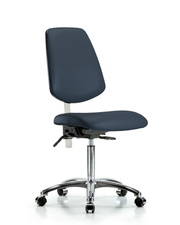 Class 100 Vinyl Clean Room Chair - Medium Bench Height with Medium Back, Seat Tilt, & Casters in Imperial Blue Trailblazer Vinyl