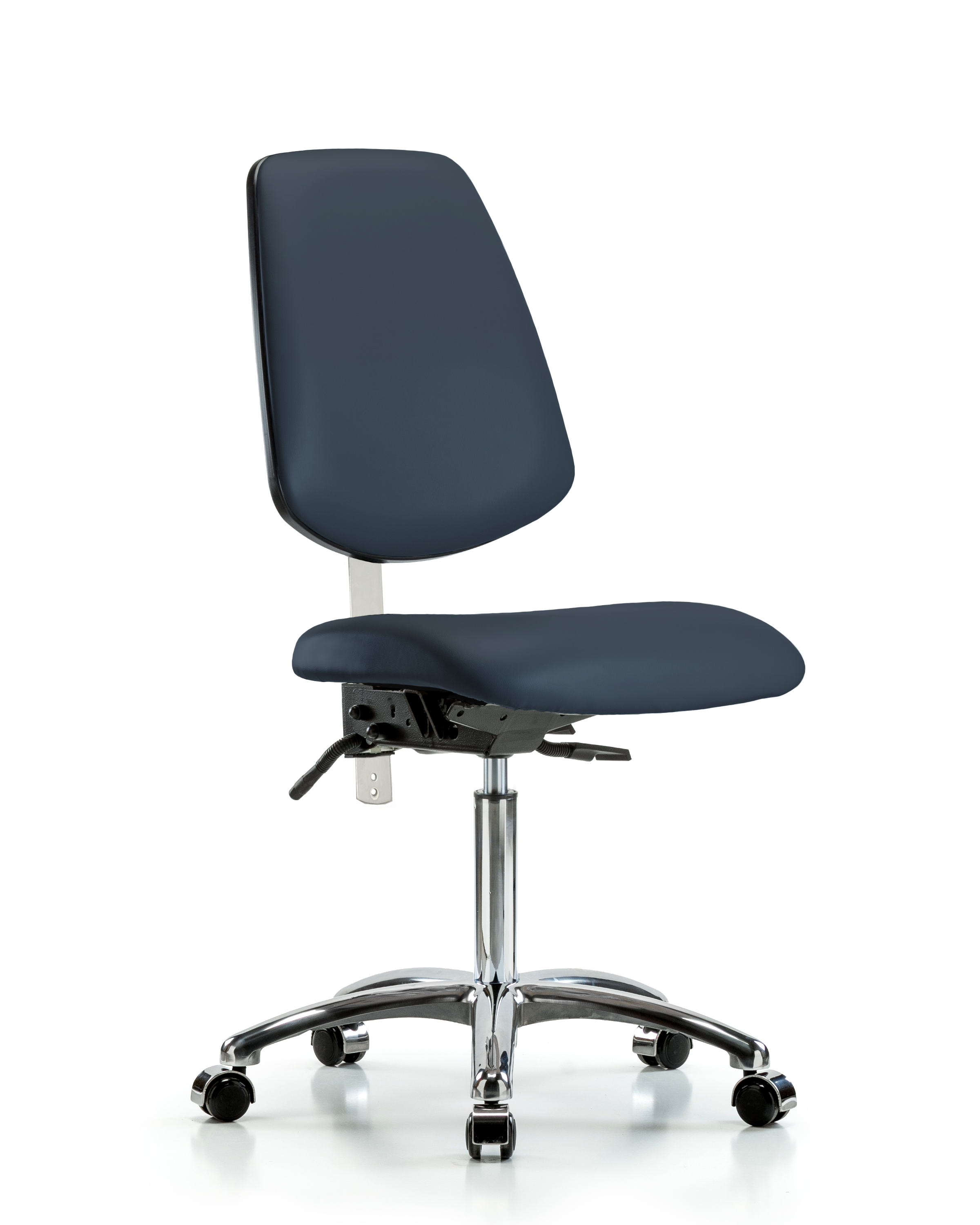 Class 100 Vinyl Clean Room Chair - Medium Bench Height with Medium Back, Seat Tilt, & Casters in Imperial Blue Trailblazer Vinyl