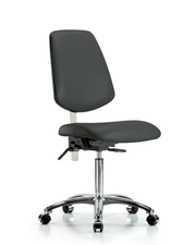 Class 100 Vinyl Clean Room Chair - Medium Bench Height with Medium Back, Seat Tilt, & Casters in Charcoal Trailblazer Vinyl