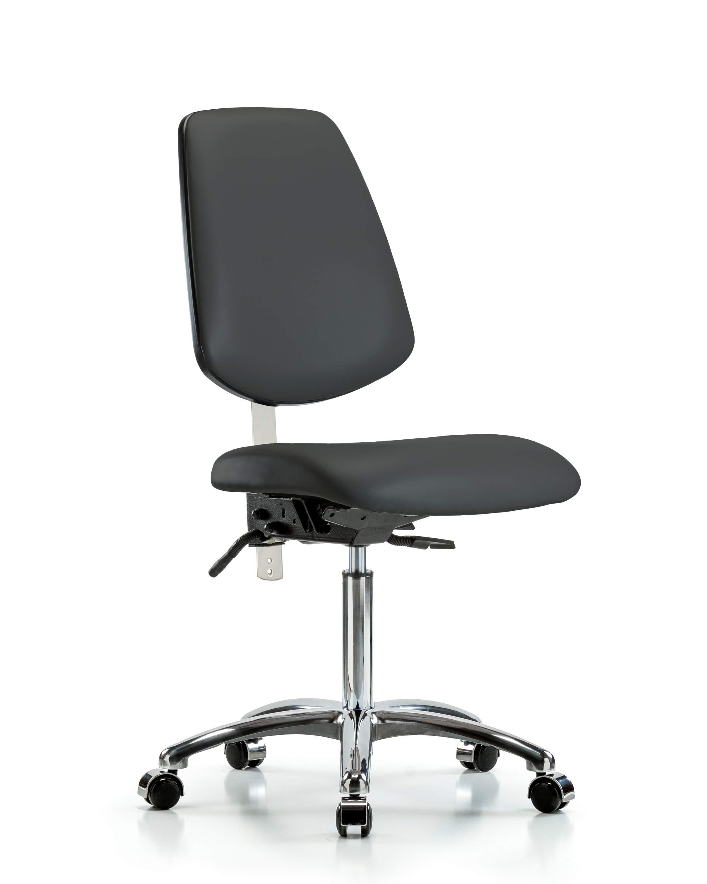 Class 100 Vinyl Clean Room Chair - Medium Bench Height with Medium Back, Seat Tilt, & Casters in Charcoal Trailblazer Vinyl