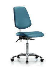 Class 100 Vinyl Clean Room Chair - Medium Bench Height with Medium Back, Seat Tilt, & Casters in Marine Blue Supernova Vinyl
