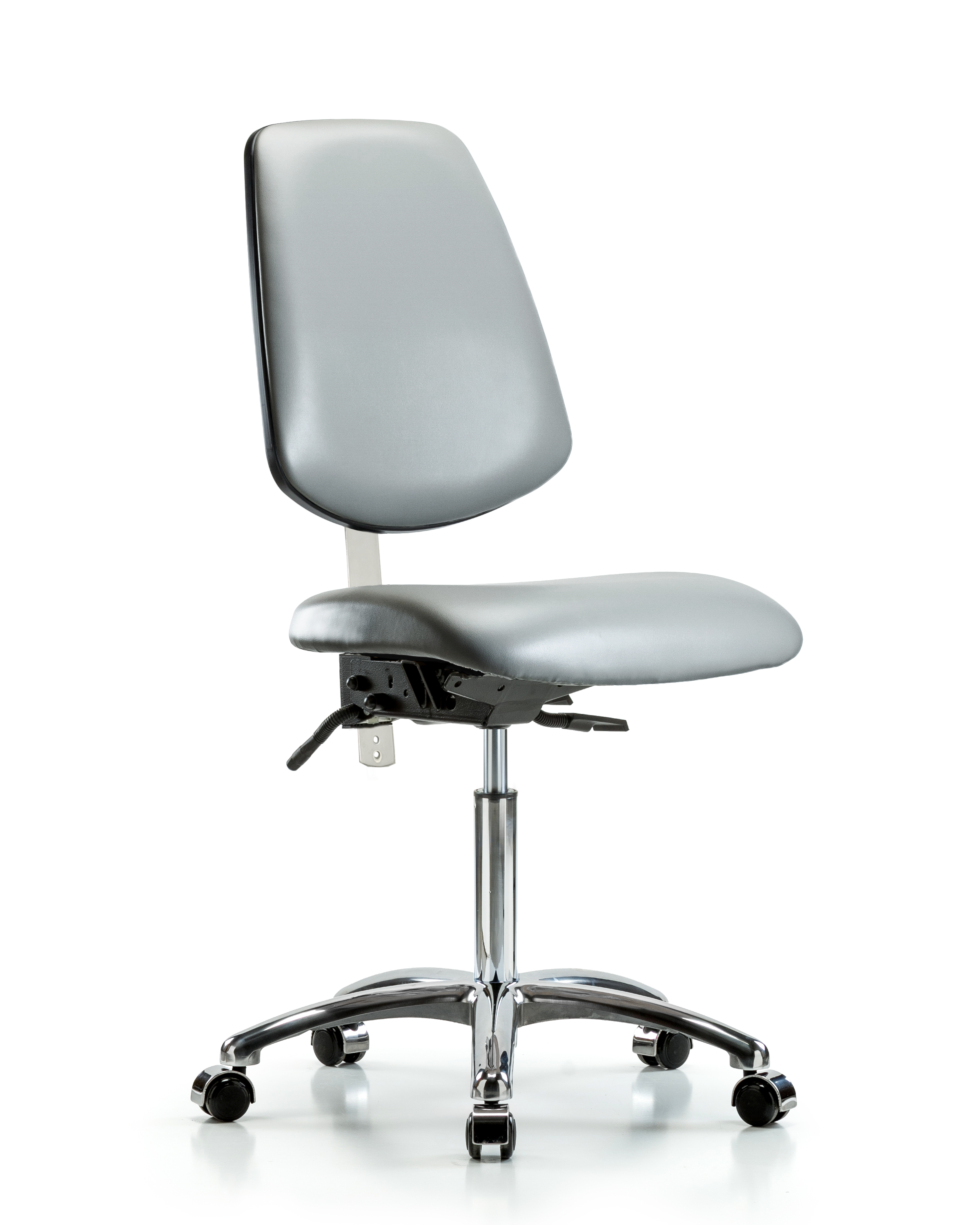 Class 100 Vinyl Clean Room Chair - Medium Bench Height with Medium Back, Seat Tilt, & Casters in Sterling Supernova Vinyl