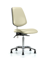 Class 100 Vinyl Clean Room Chair - Medium Bench Height with Medium Back, Seat Tilt, & Stationary Glides in Adobe White Trailblazer Vinyl